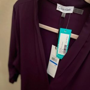 Calvin Klein Xl NWT Maroon 3/4 sleeve blouse with deep V